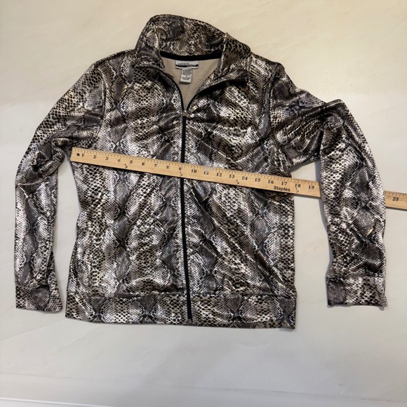 Women's Snake Print Zip Up Track Jacket Metallic Shine Casual Sportswear - Picture 3 of 9